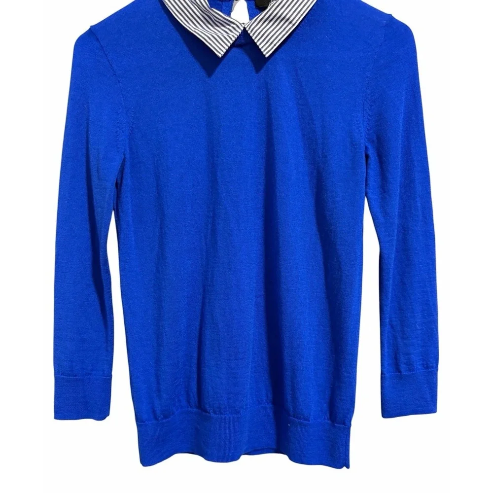 J. Crew Carolyn Collared Fitted Merino Wool Sweater Cobalt Blue Women's Size XS